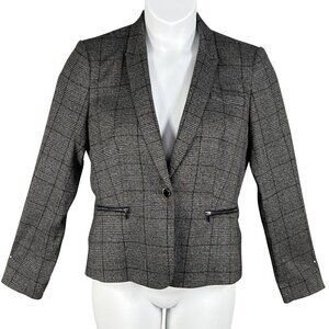 Calvin Klein Womens 10 Gray Houndstooth Windowpane Plaid Blazer Preppy Academia